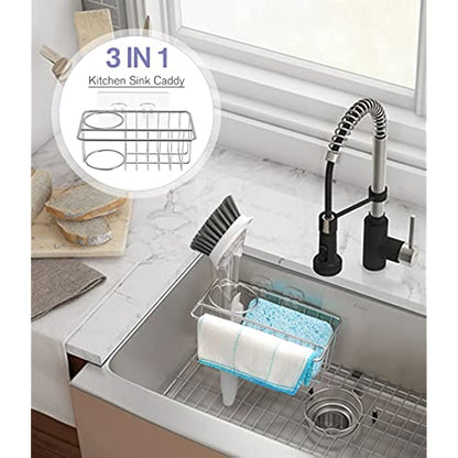 Adhesive Stainless Steel Sink Caddy for Sponges and Brushes, Rust-Resistant Drain Rack - Image 6