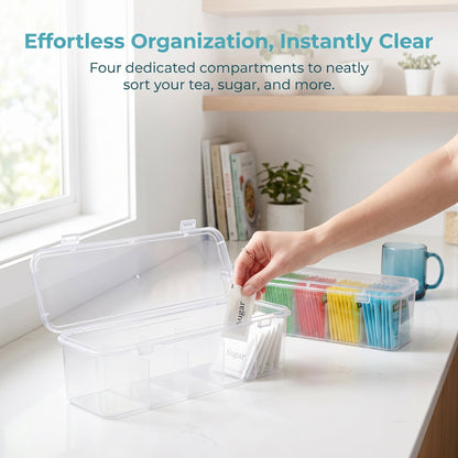 Clear Tea Bag Organizer Box with 4 Compartments, 2-Pack for Sugar Packets and Sachets - Image 2