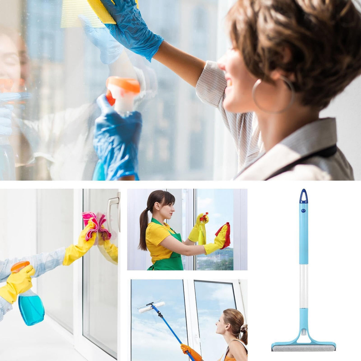 Long-Handle Window Squeegee with Sponge Scrubber, 2-in-1 Glass Cleaning Tool - Image 5