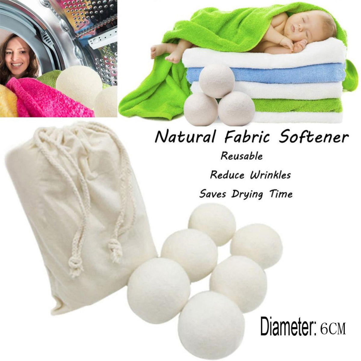 Wool Dryer Balls, 4-Pack Reusable Natural Fabric Softener, 6 cm - Image 4