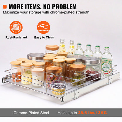 Pull-Out Cabinet Organizer, 20 x 21 x 2.5 Inch Steel Sliding Pantry Shelf, Chrome - Image 2