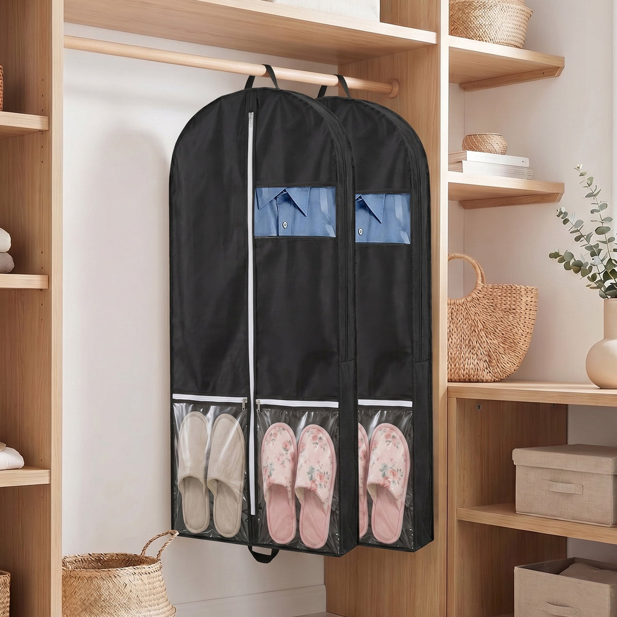 Travel Garment Bags with Clear Pockets, 2-Pack 50 Inch Suit and Dress Covers, Black - Image 3