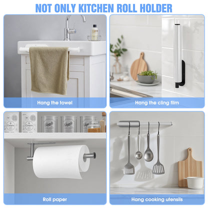 Under-Cabinet Paper Towel Holder, 2-Pack Stainless Steel Wall Mount, Adhesive or Screws, Black - Image 5