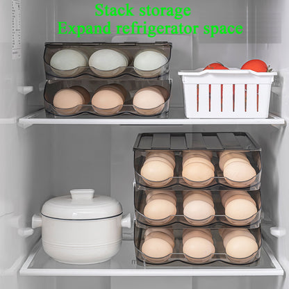 Rolling Egg Holder for Refrigerator with Lid, 3-Layer Stackable Egg Organizer, Brown - Image 5