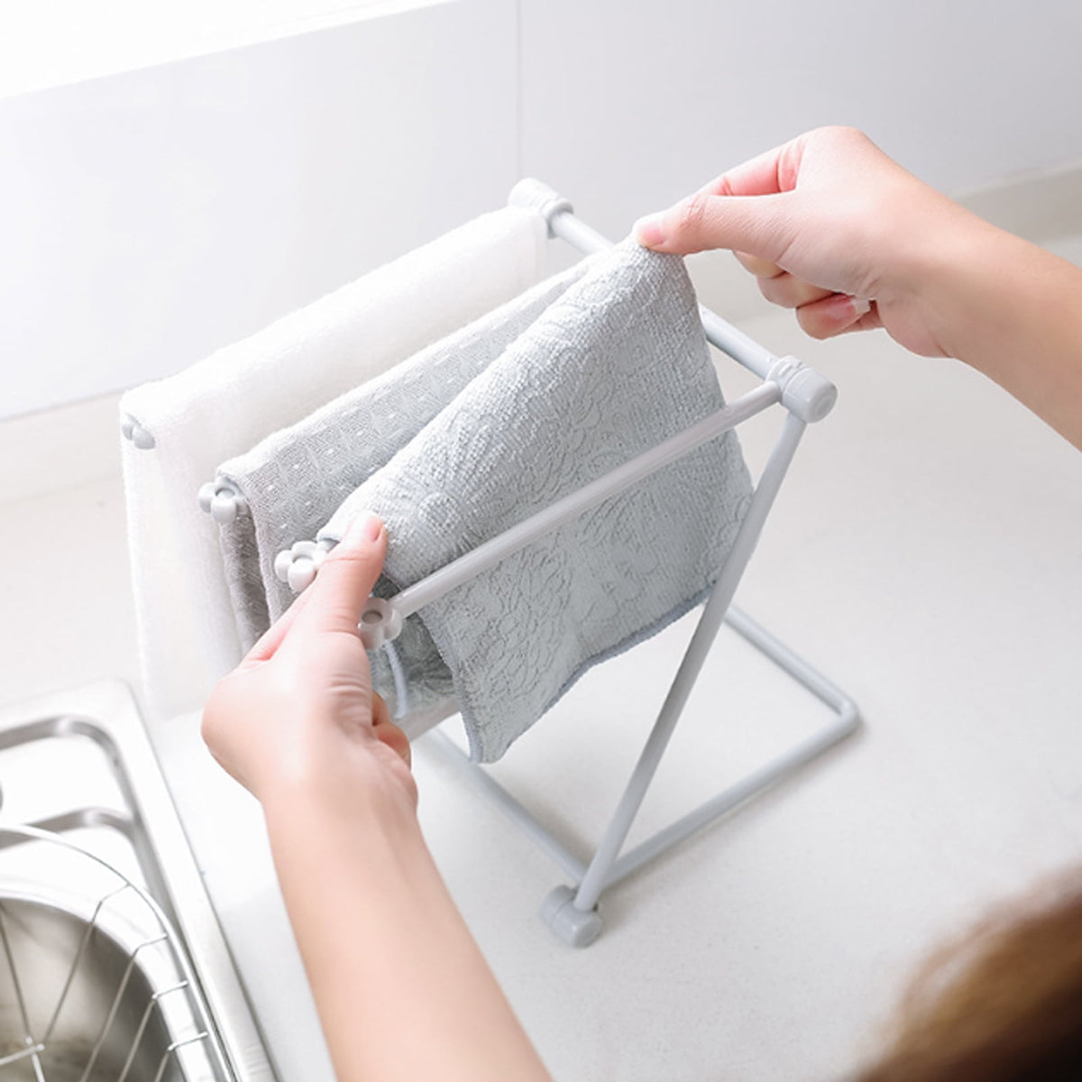Foldable Countertop Towel Drying Rack for Kitchen Cloths and Rags, Lightweight - Image 2