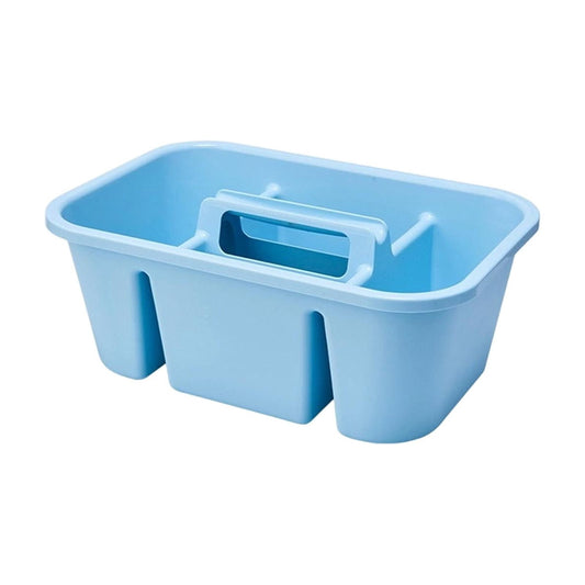 Divided Cleaning Caddy with Handle, Portable Plastic Tote for Household Supplies, Blue