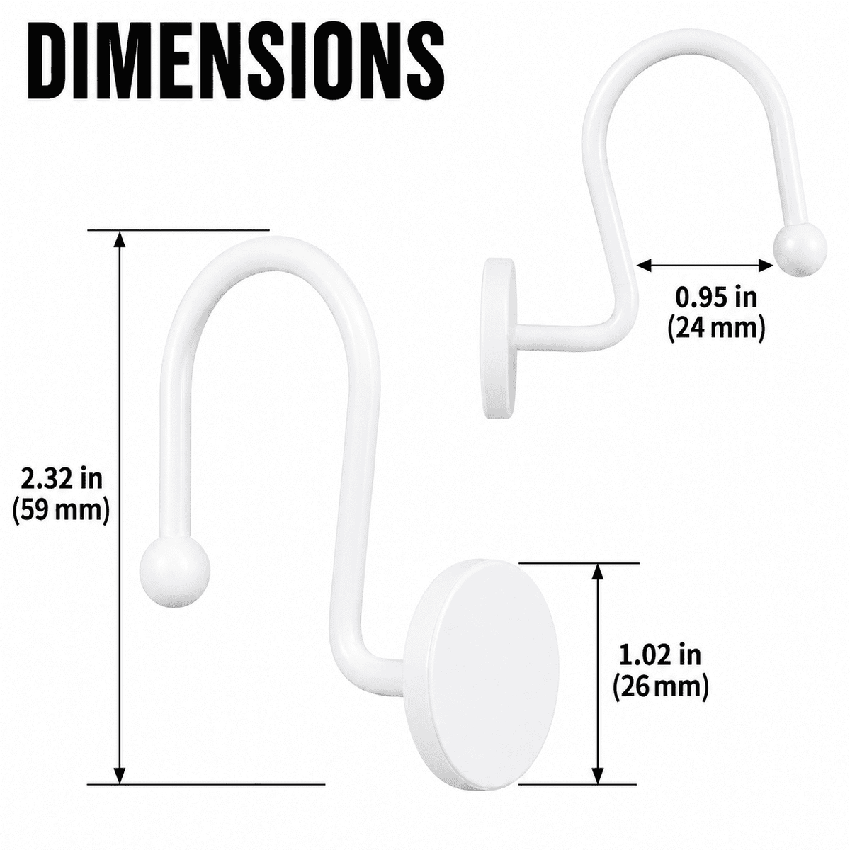 Metal Shower Curtain Hooks, 12-Pack Rust-Resistant Rings with Anti-Drop Latch, White - Image 4