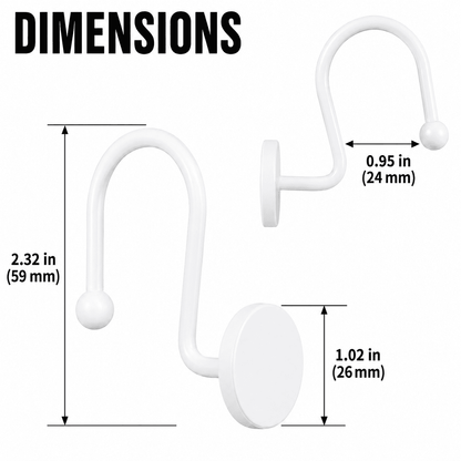 Metal Shower Curtain Hooks, 12-Pack Rust-Resistant Rings with Anti-Drop Latch, White - Image 4