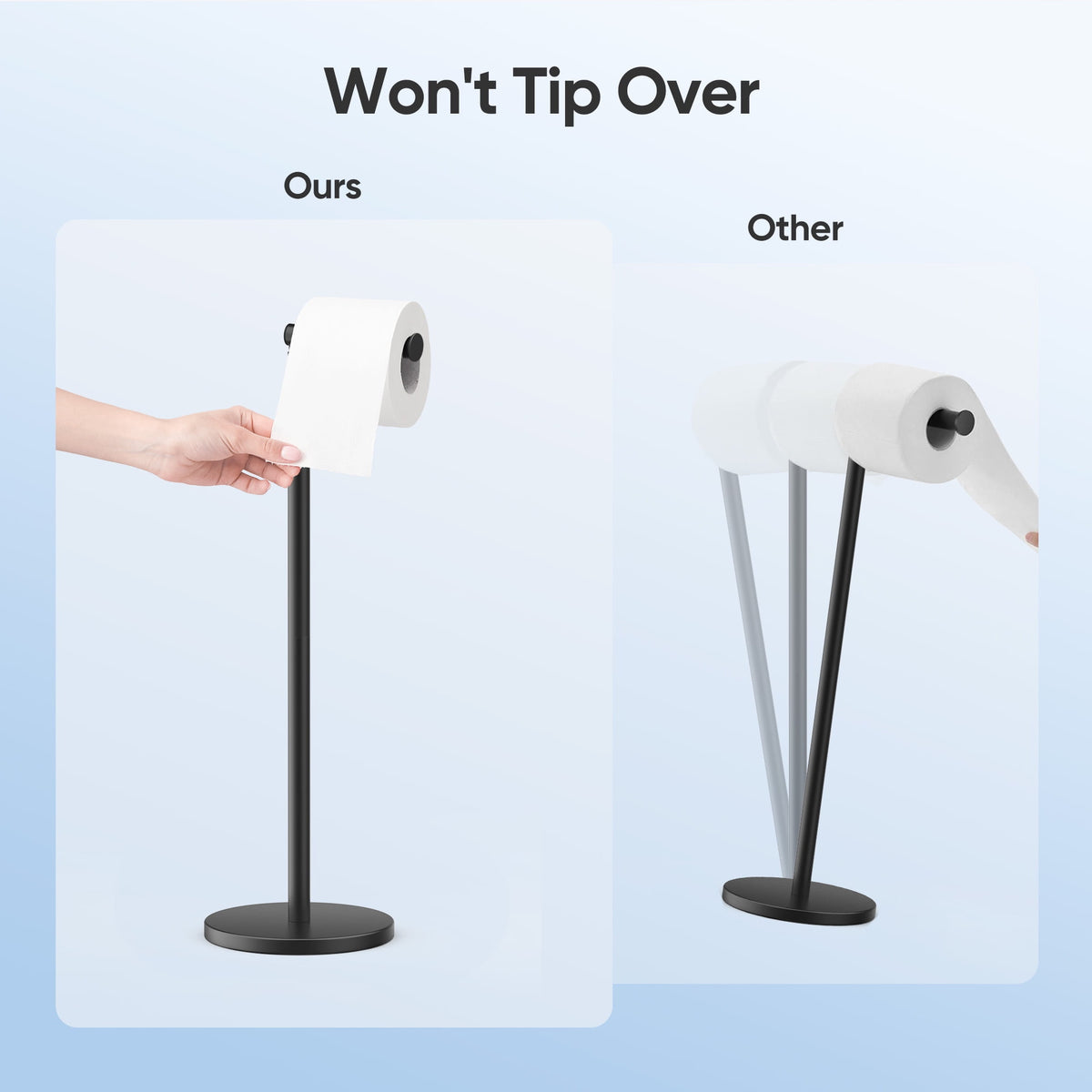 Free-Standing Toilet Paper Holder with Weighted Base and Spare Roll Storage, Black - Image 2