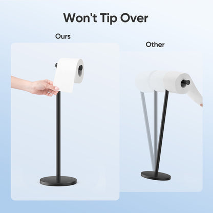 Free-Standing Toilet Paper Holder with Weighted Base and Spare Roll Storage, Black - Image 2