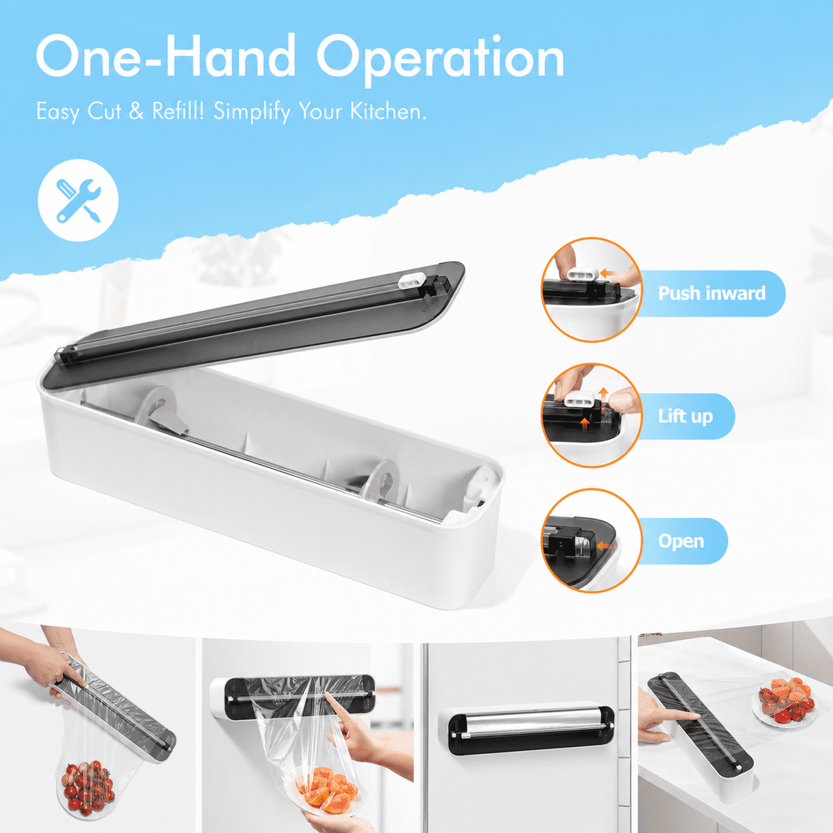 Magnetic Wrap Dispenser with Slide Cutter for Plastic Wrap and Foil, Fridge Mount - Image 6
