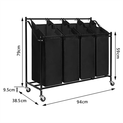 Rolling Laundry Sorter with 4 Removable Bags and Brake Wheels, Black - Image 5