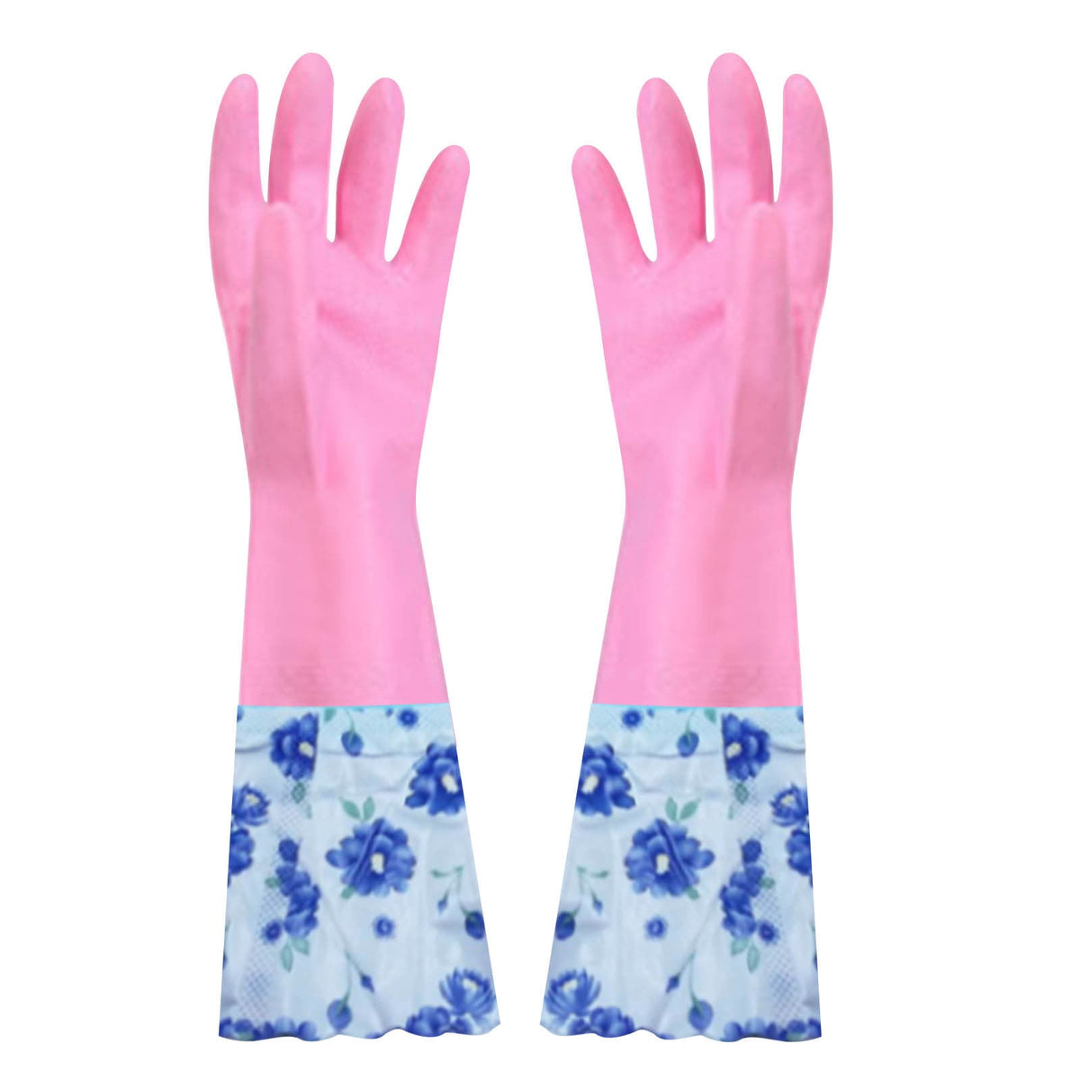 Reusable Rubber Cleaning Gloves with Long Cuff and Flock Lining, Non-Slip, Size M