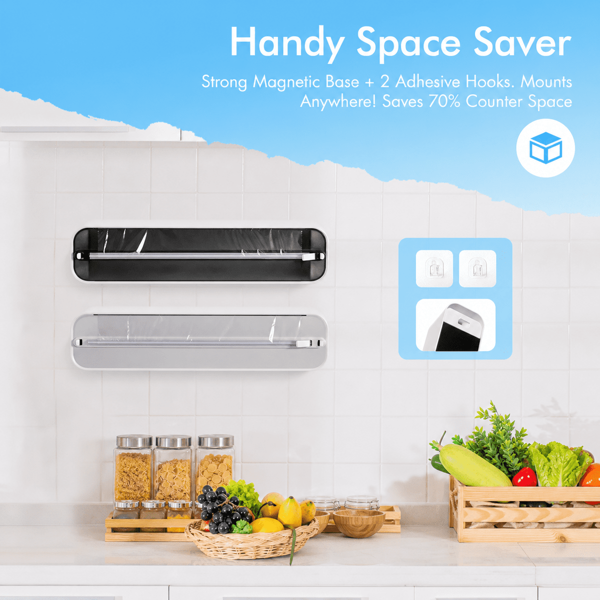 Magnetic Wrap Dispenser with Slide Cutter for Plastic Wrap and Foil, Fridge Mount - Image 4