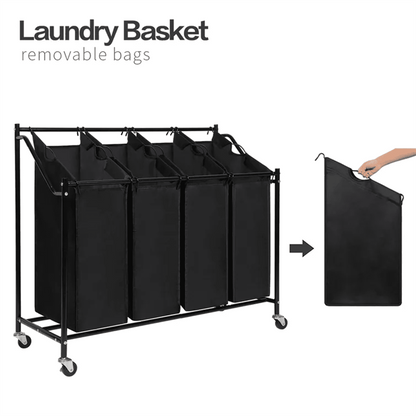 Rolling Laundry Sorter with 4 Removable Bags and Brake Wheels, Black - Image 2