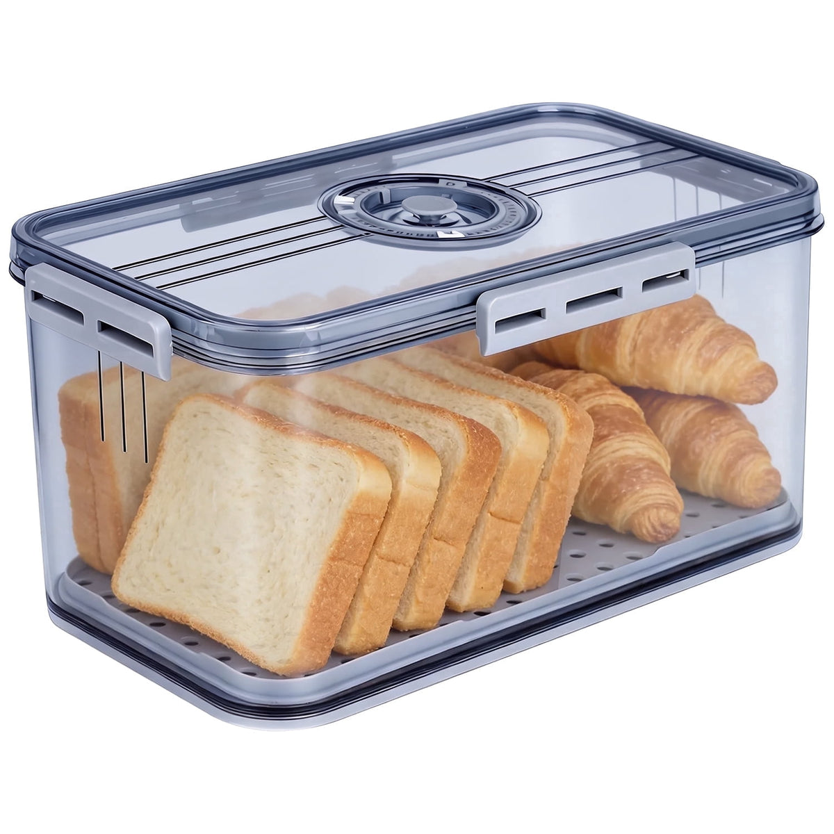 Airtight Bread Box with Date Dial, Countertop Storage Container for Bread and Pastries, Grey