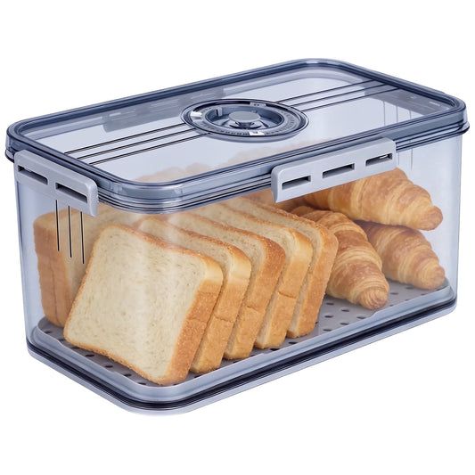 Airtight Bread Box with Date Dial, Countertop Storage Container for Bread and Pastries, Grey