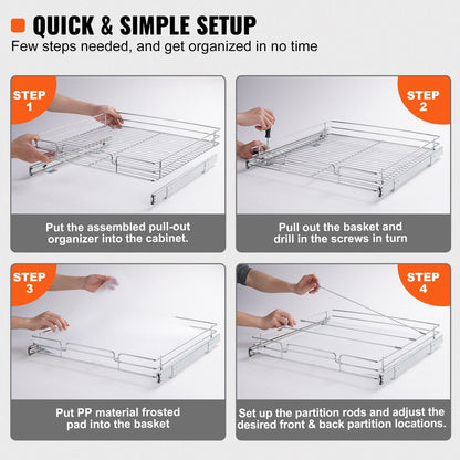 Pull-Out Cabinet Organizer, 20 x 21 x 2.5 Inch Steel Sliding Pantry Shelf, Chrome - Image 4