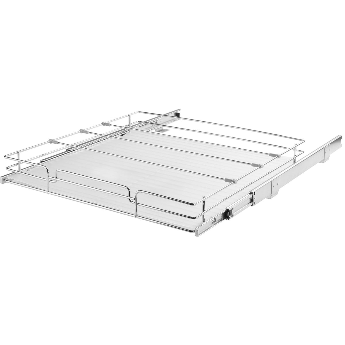 Pull-Out Cabinet Organizer, 20 x 21 x 2.5 Inch Steel Sliding Pantry Shelf, Chrome