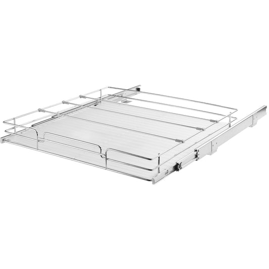 Pull-Out Cabinet Organizer, 20 x 21 x 2.5 Inch Steel Sliding Pantry Shelf, Chrome