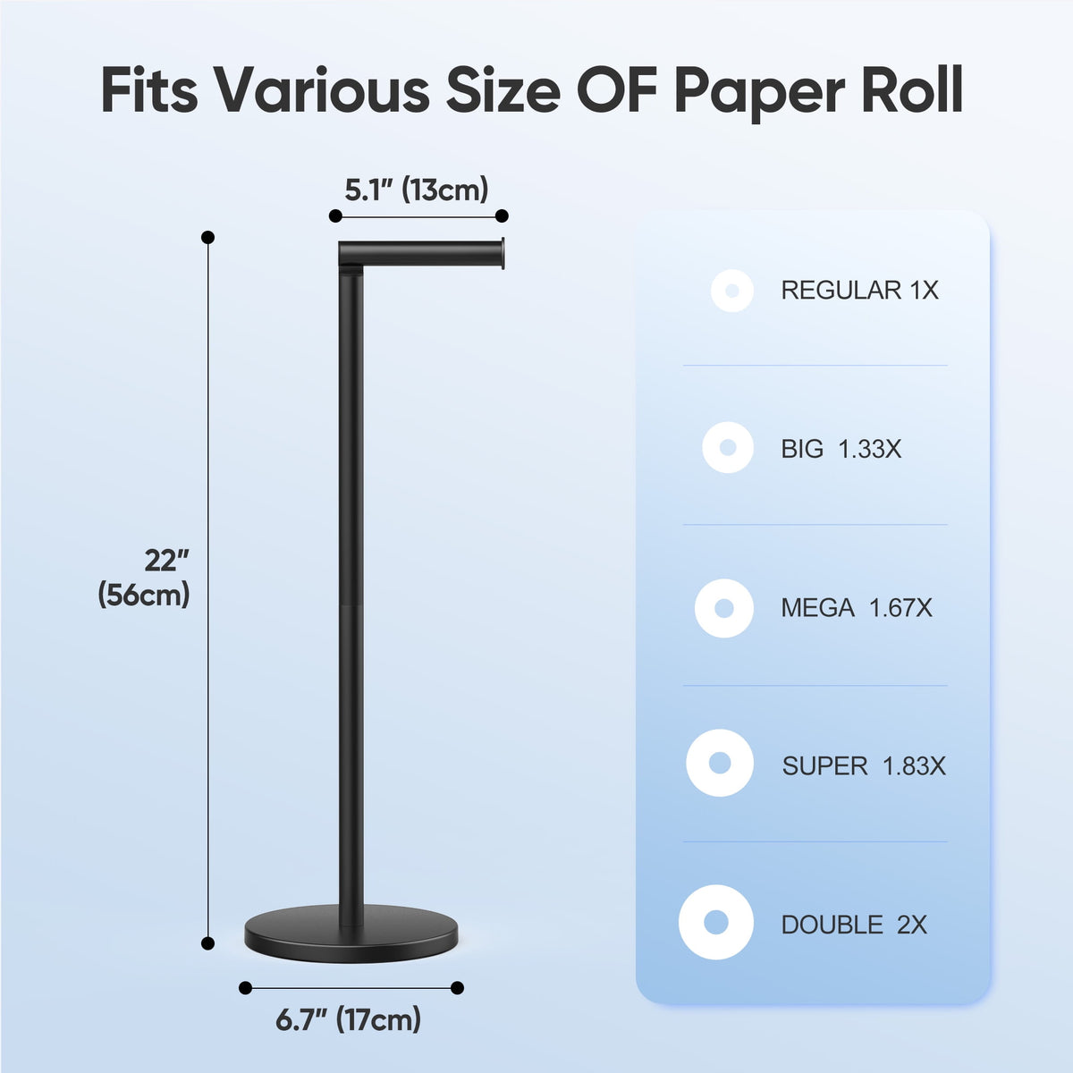 Free-Standing Toilet Paper Holder with Weighted Base and Spare Roll Storage, Black - Image 5