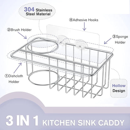 Adhesive Stainless Steel Sink Caddy for Sponges and Brushes, Rust-Resistant Drain Rack - Image 2