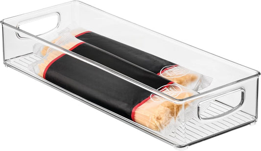 Extra-Long Clear Stackable Storage Bin for Narrow Pantry and Fridge Shelves