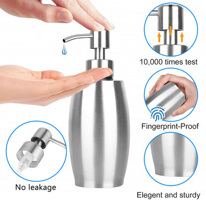 Stainless Steel Pump Soap Dispenser, 375 ml Refillable Bottle for Kitchen and Bathroom Sinks - Image 3