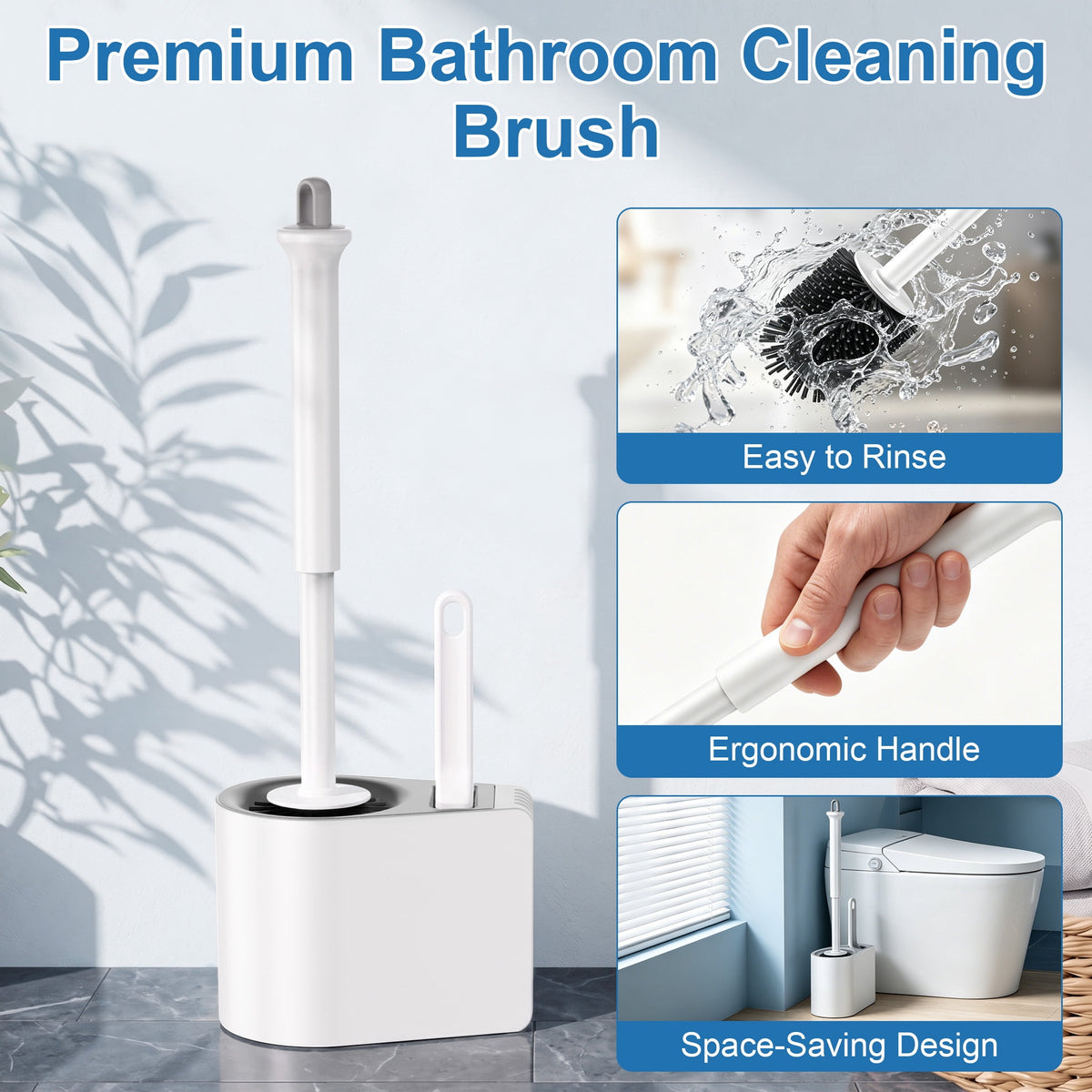 Silicone Toilet Brush and Ventilated Holder Set with Crevice Brush for Bathroom Cleaning - Image 5