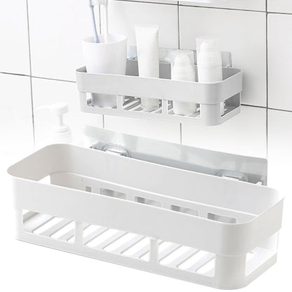 Adhesive Bathroom Shelf, 10.24 Inch No-Drill Shower Caddy with Drain Bottom, White - Image 2