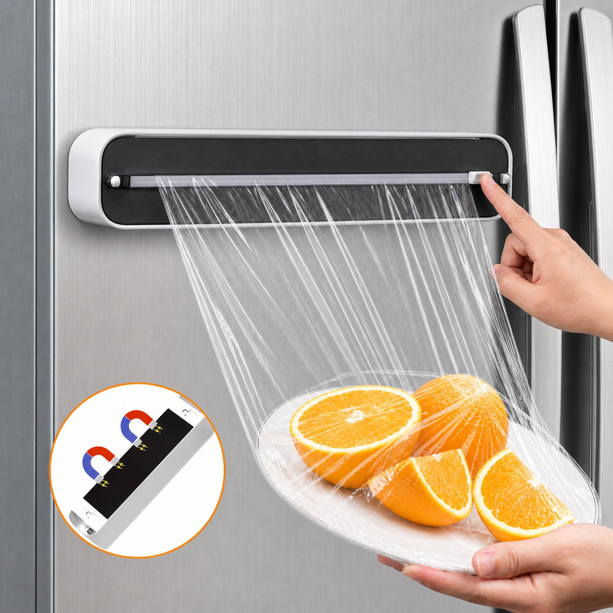 Magnetic Wrap Dispenser with Slide Cutter for Plastic Wrap and Foil, Fridge Mount - Image 2