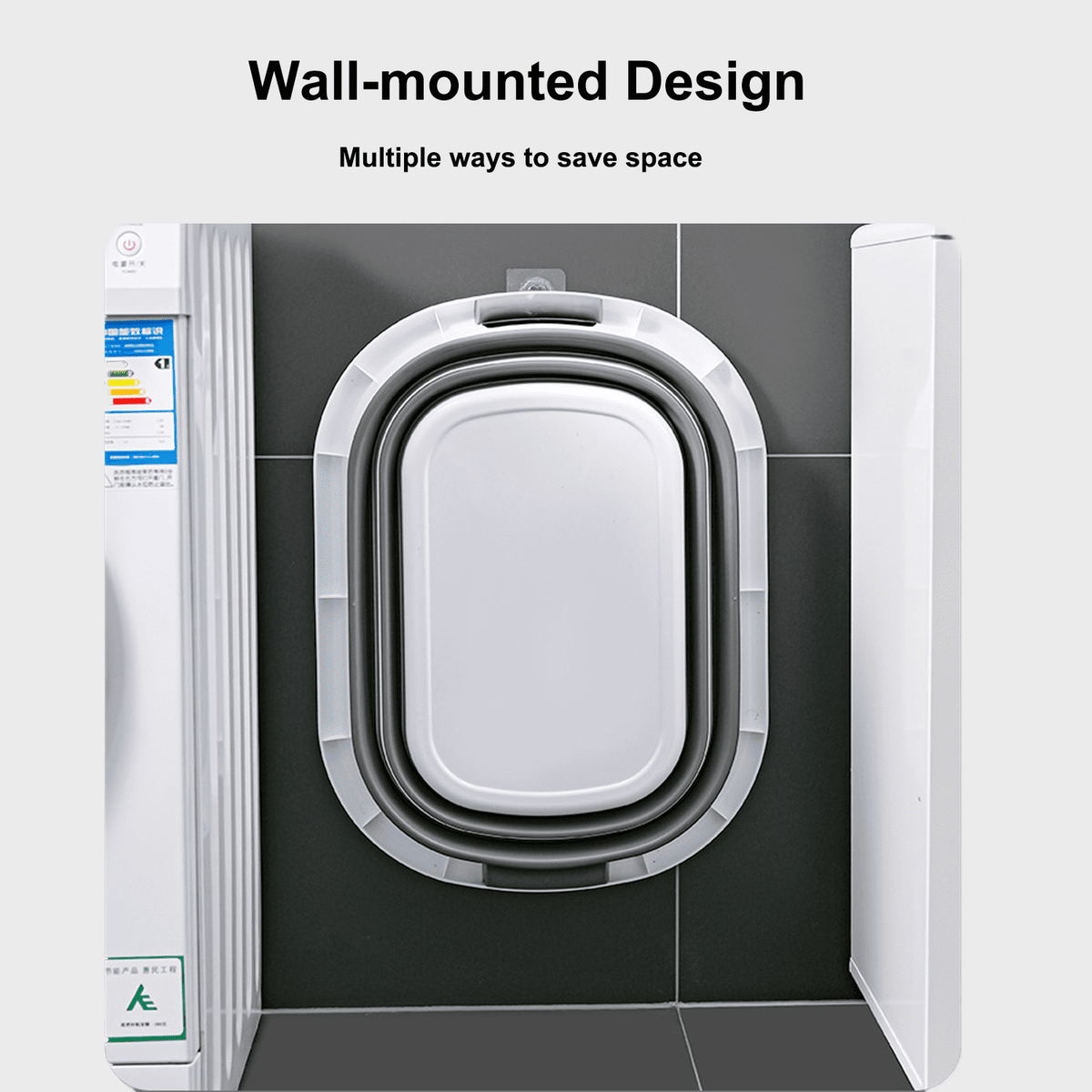 Collapsible Plastic Laundry Basket, 42 L Pop-Up Folding Wash Tub, White and Grey - Image 5