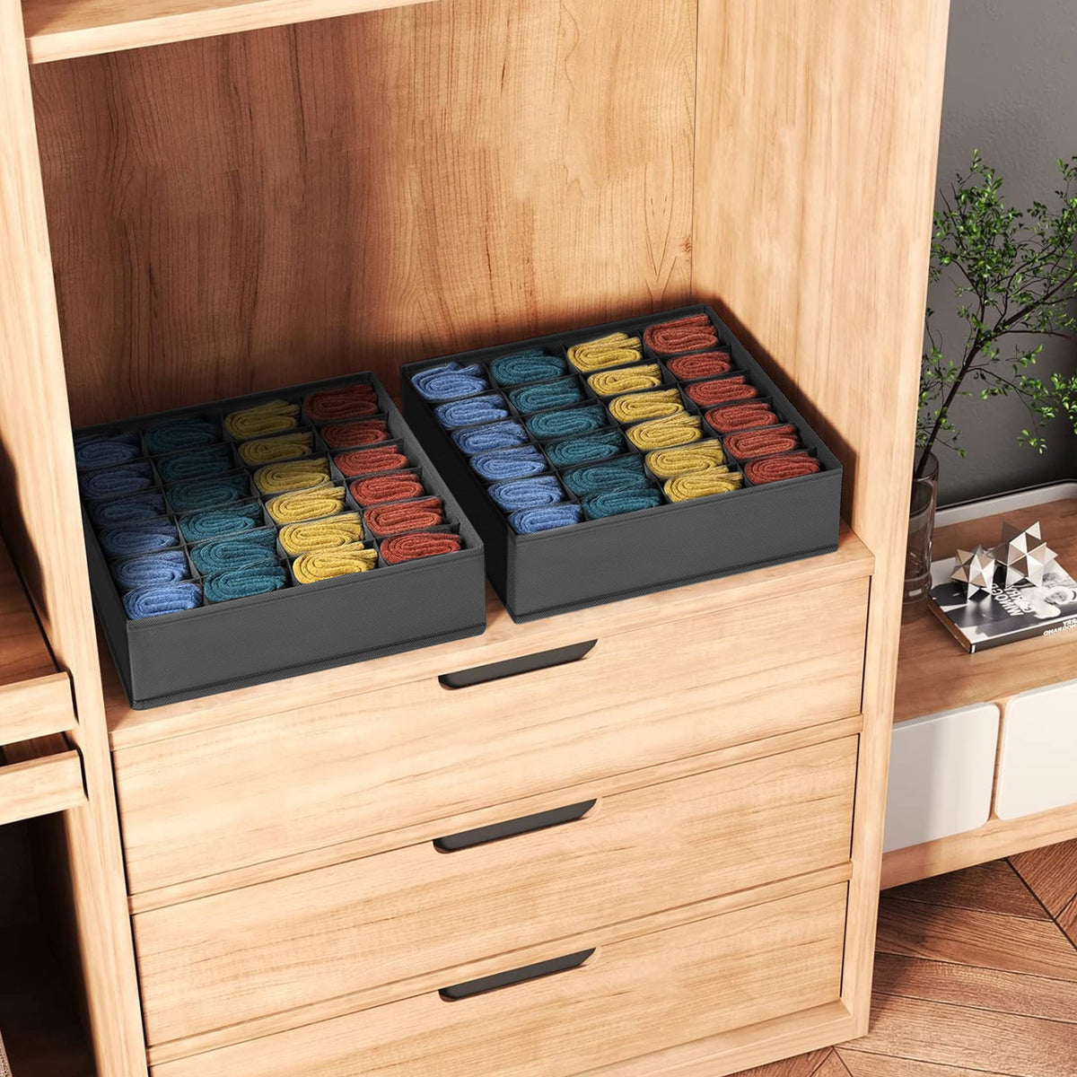 Fabric Drawer Dividers for Socks and Underwear, 2-Pack of 24-Cell Foldable Organizers - Image 4