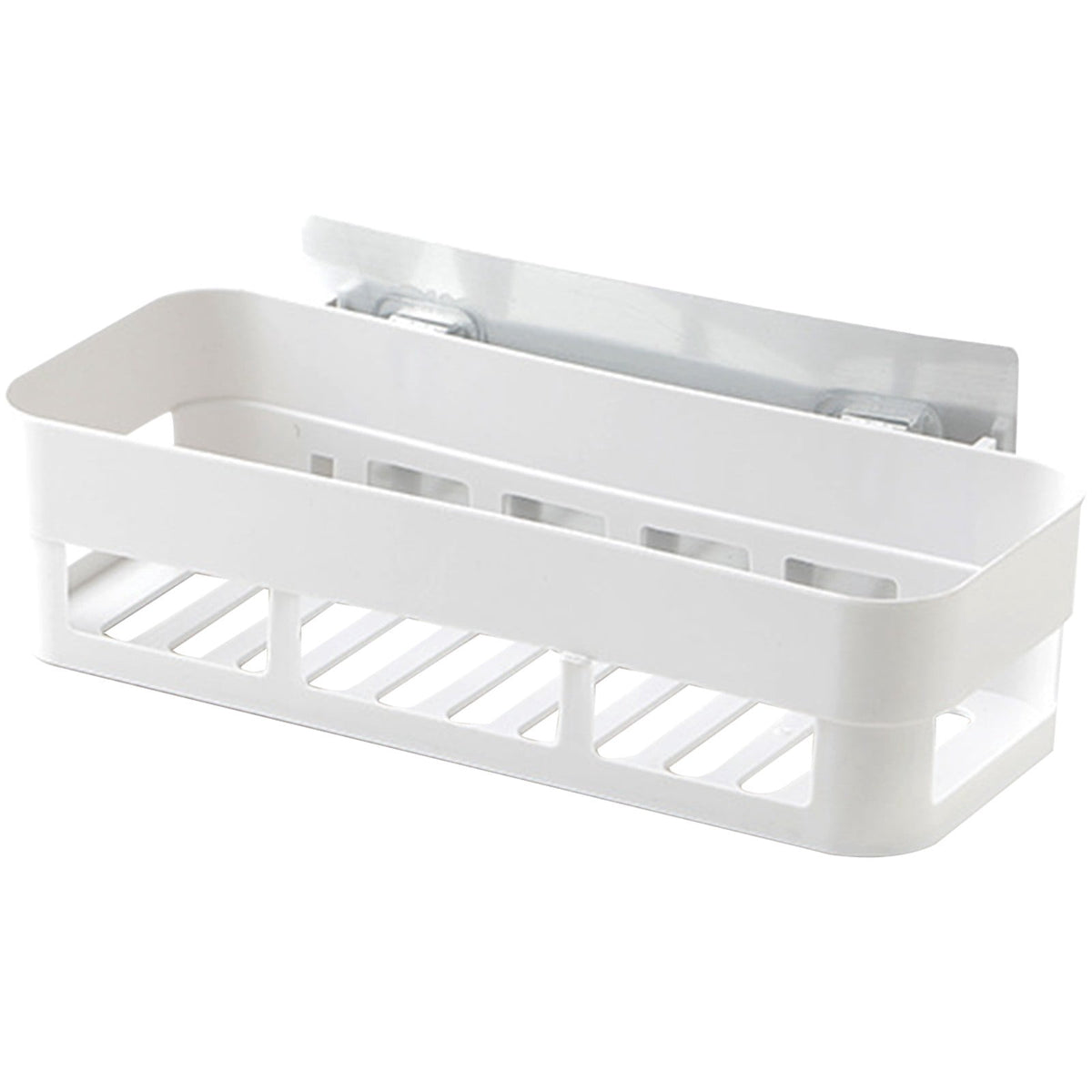 Adhesive Bathroom Shelf, 10.24 Inch No-Drill Shower Caddy with Drain Bottom, White