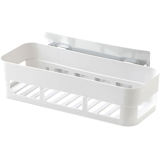 Adhesive Bathroom Shelf, 10.24 Inch No-Drill Shower Caddy with Drain Bottom, White