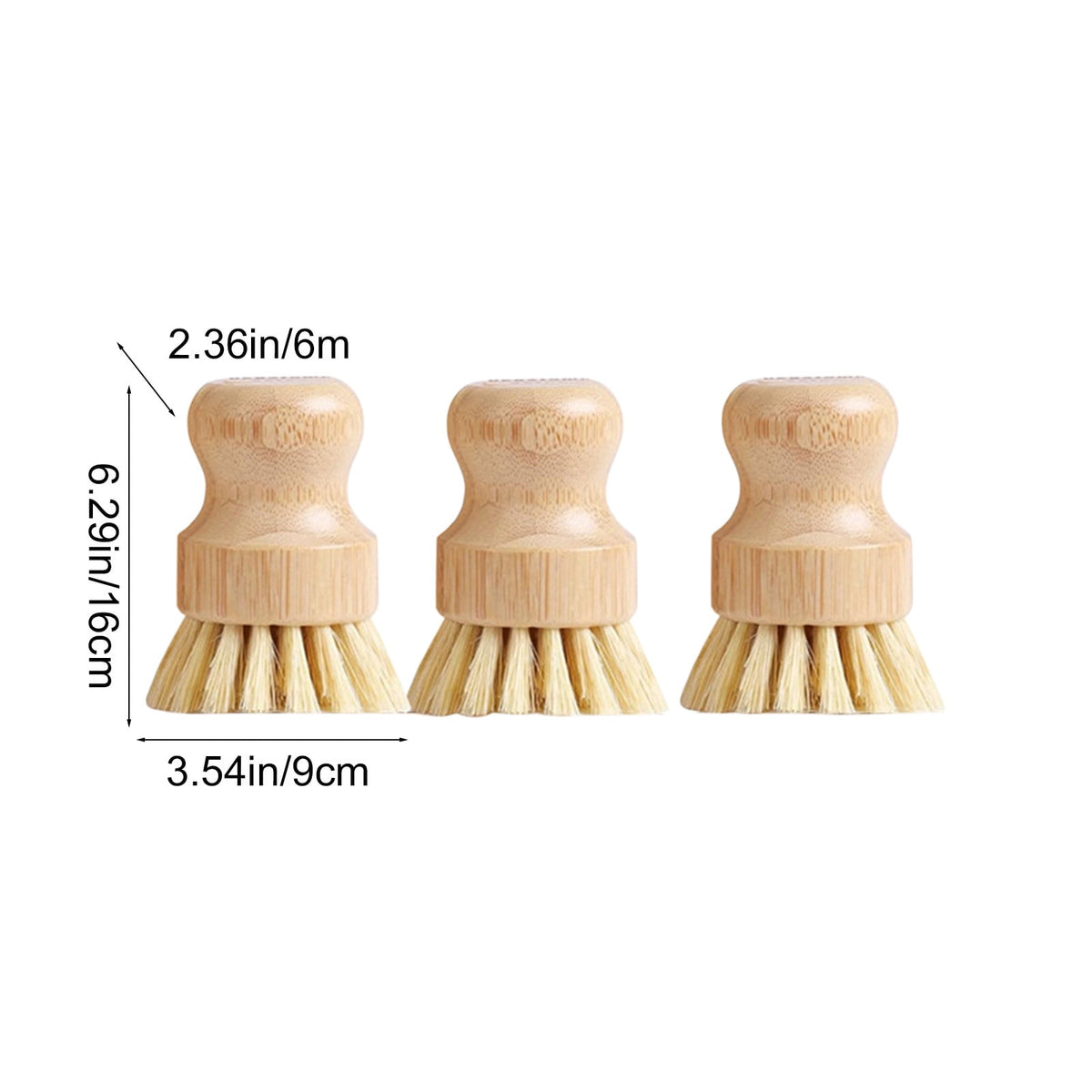 Bamboo Handle Sisal Scrub Brush Set, 3 Natural-Fibre Dish Brushes for Pots and Pans - Image 3