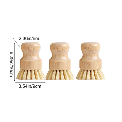 Bamboo Handle Sisal Scrub Brush Set, 3 Natural-Fibre Dish Brushes for Pots and Pans - Image 3
