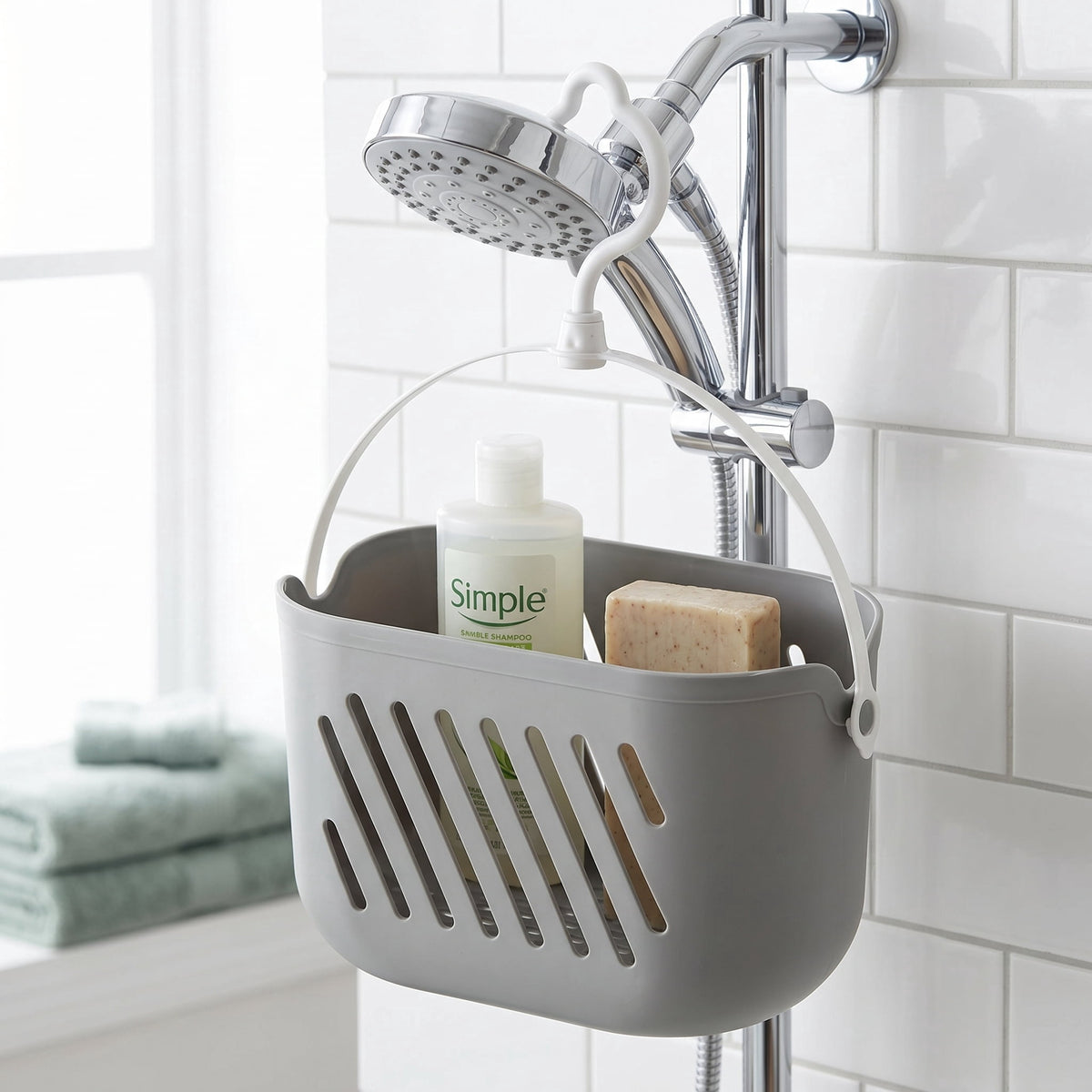 Hanging Shower Caddy with Hook, Water-Resistant Plastic Basket with Drain Holes - Image 2