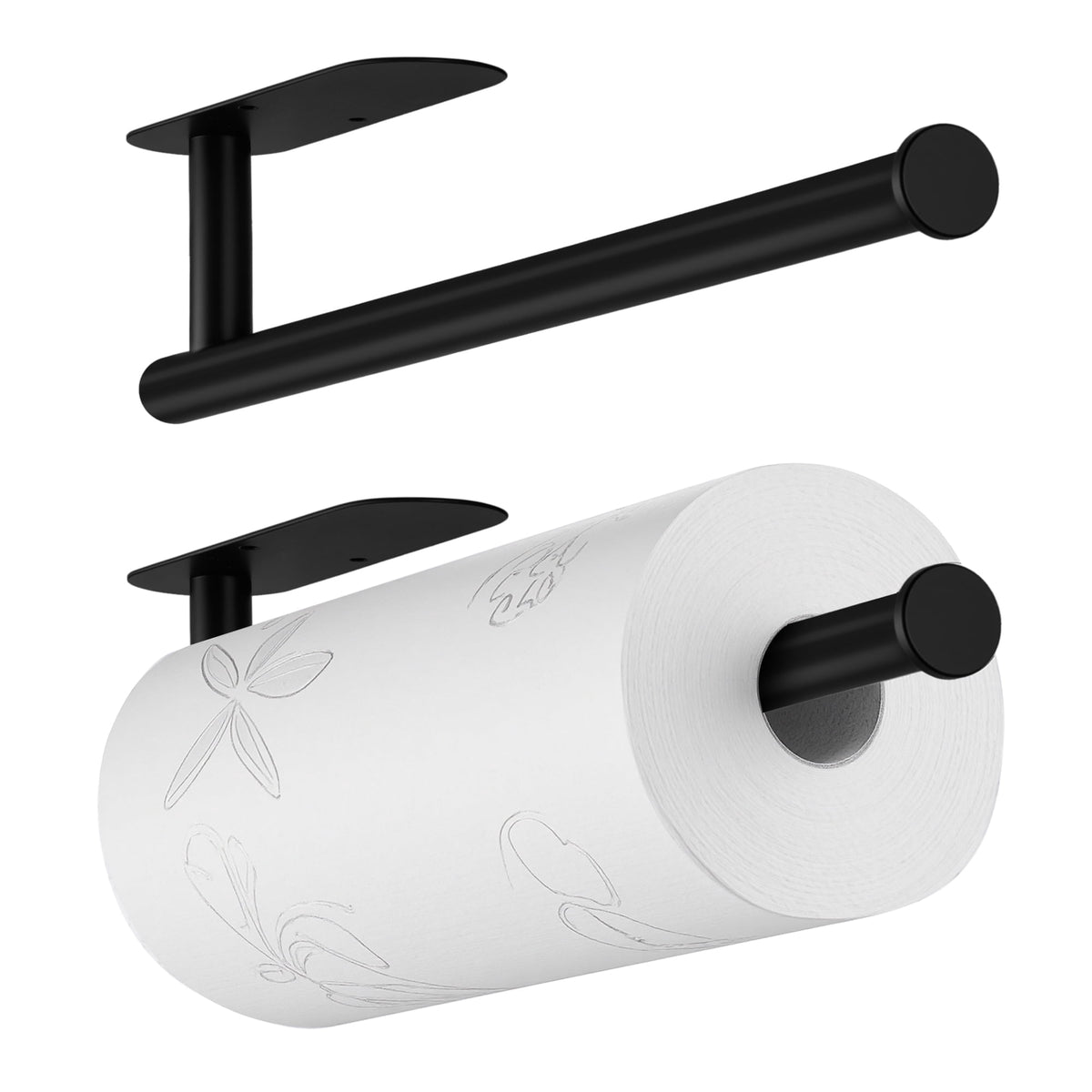 Under-Cabinet Paper Towel Holder, 2-Pack Stainless Steel Wall Mount, Adhesive or Screws, Black