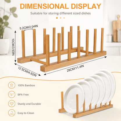 Bamboo Plate Rack, 2-Pack Vertical Dish and Lid Organizer, 6 Slots, 80 lb Capacity - Image 5