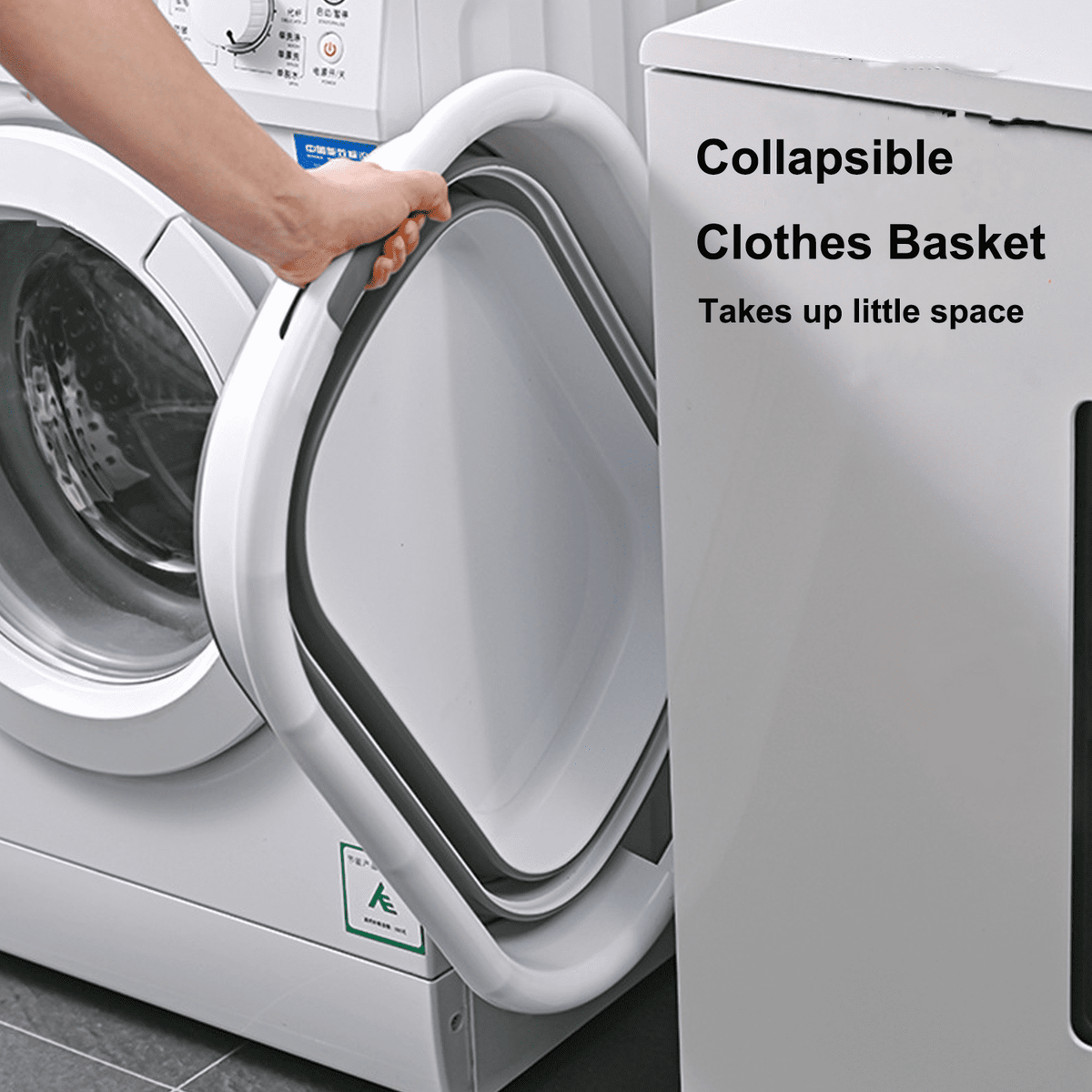 Collapsible Plastic Laundry Basket, 42 L Pop-Up Folding Wash Tub, White and Grey - Image 4