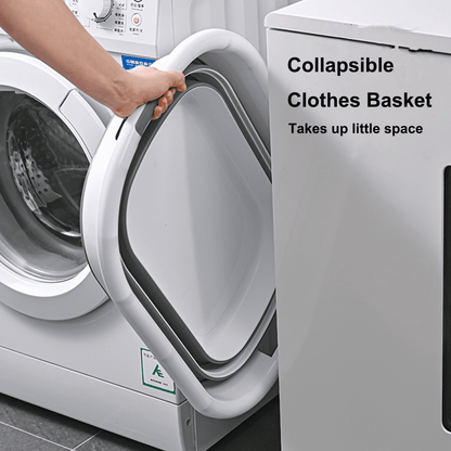 Collapsible Plastic Laundry Basket, 42 L Pop-Up Folding Wash Tub, White and Grey - Image 4