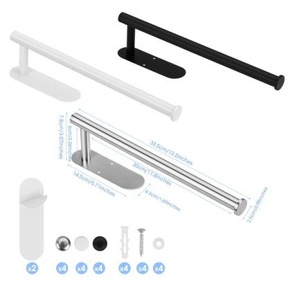 Under-Cabinet Paper Towel Holder, 2-Pack Stainless Steel Wall Mount, Adhesive or Screws, Black - Image 3