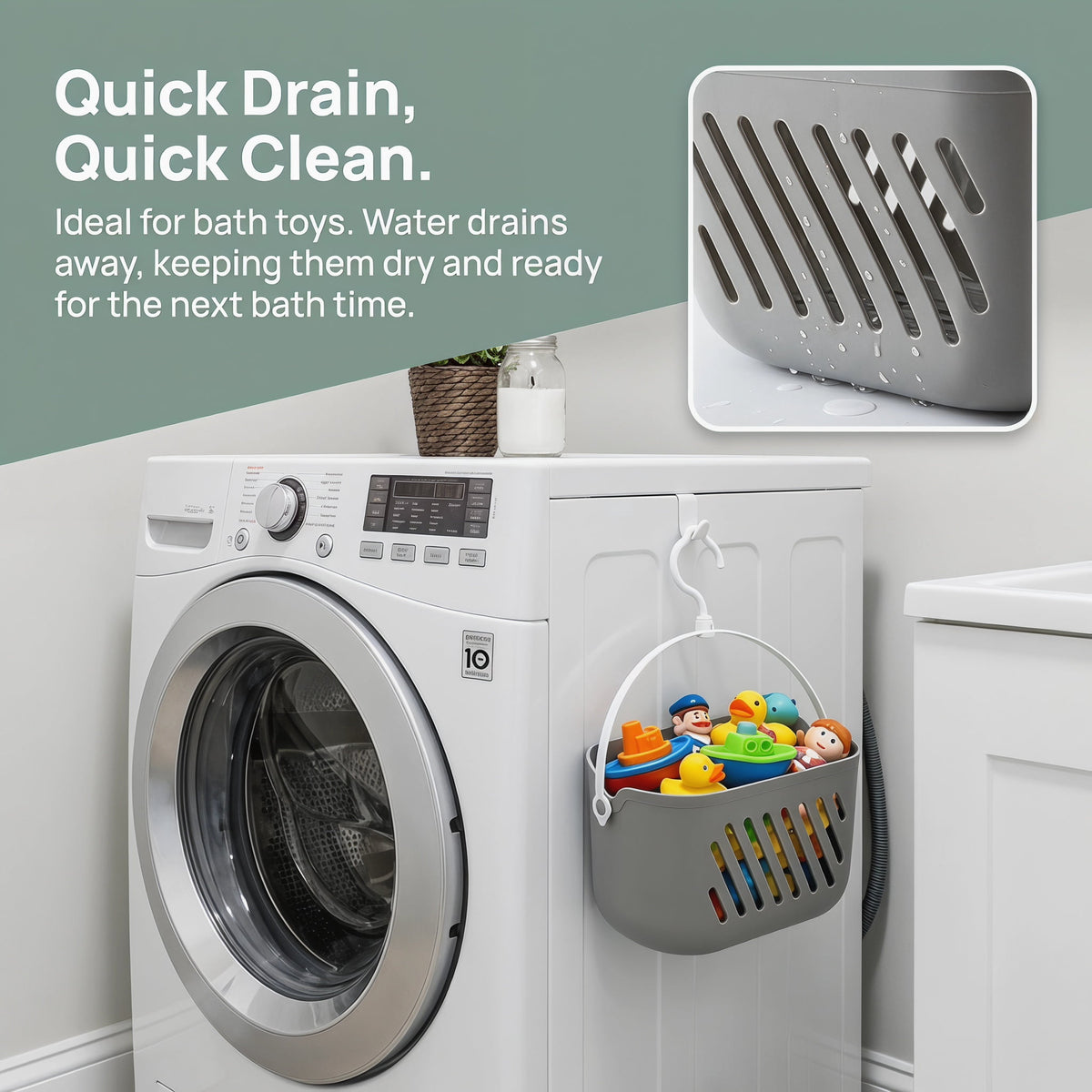 Hanging Shower Caddy with Hook, Water-Resistant Plastic Basket with Drain Holes - Image 5